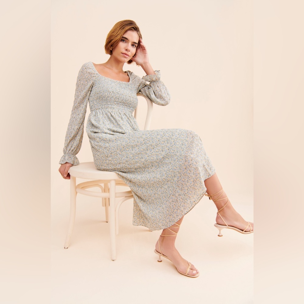 SMOCKED MIDI MATERNITY DRESS